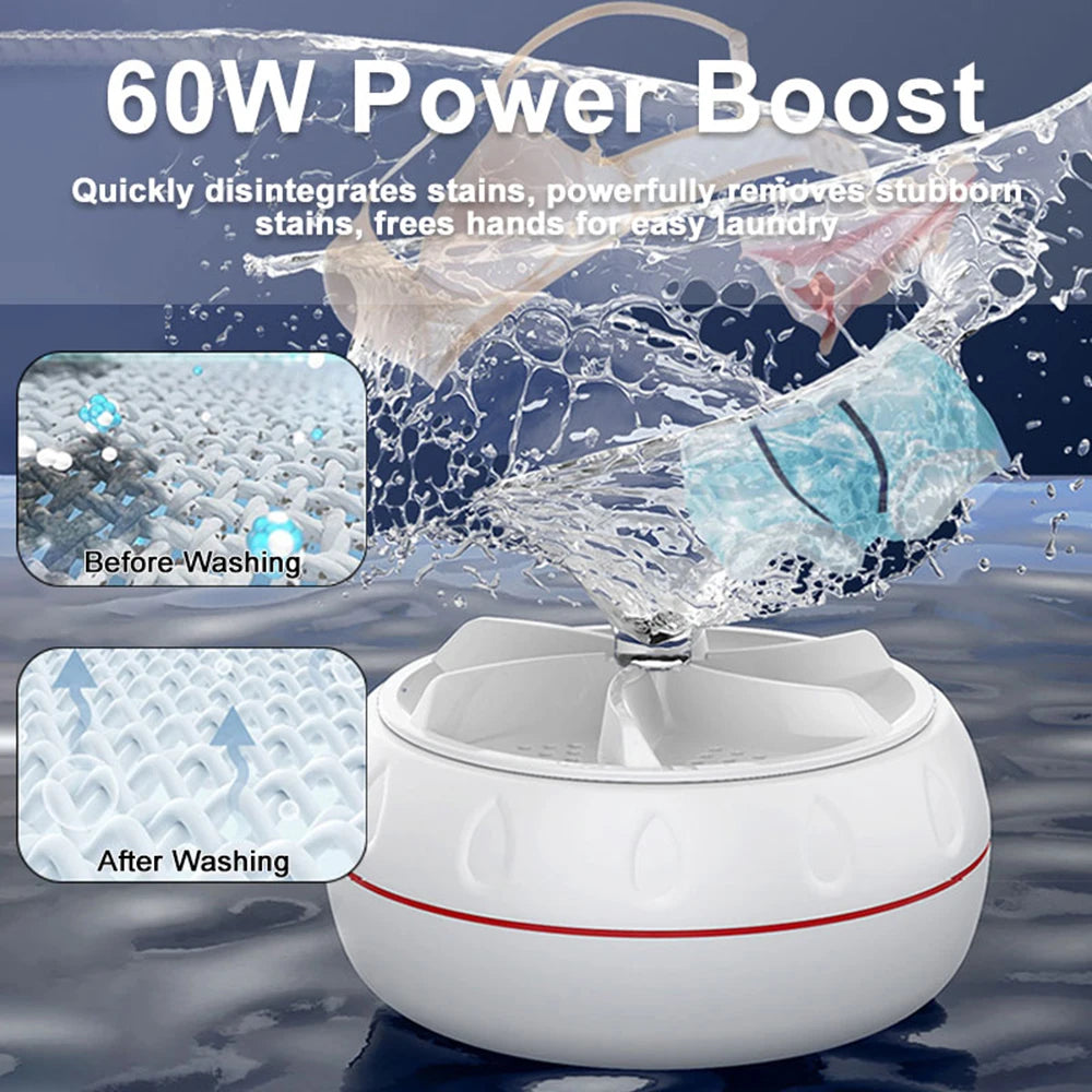 Portable Turbo Mini Washing Machine – Powerful Ultrasonic Washer for Clothes, Underwear & Travel | USB-Powered for Camping & Apartments